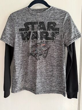Star Wars Gray Heather Long Sleeve Tee with Black Sleeves Size L 10/12